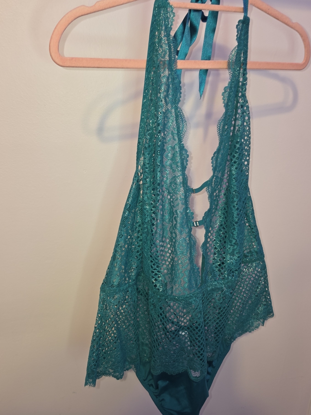 Cacique Teal Lace Halter Teddy